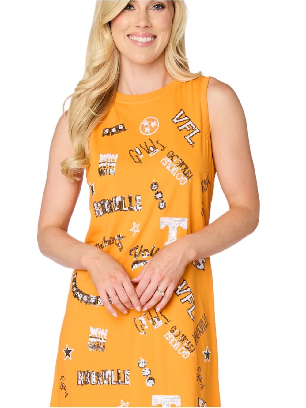 Stewart Simmons Orange Graphic Sparkle Sleeveless Tank